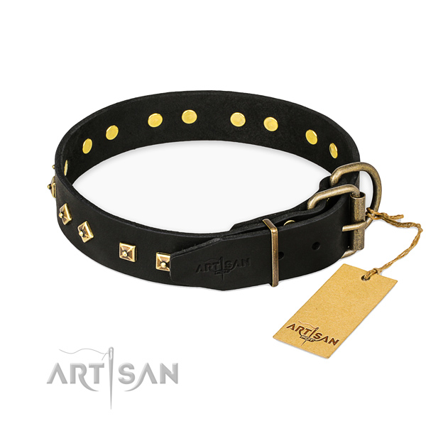Stylish Black Leather Dog Collar with Studs