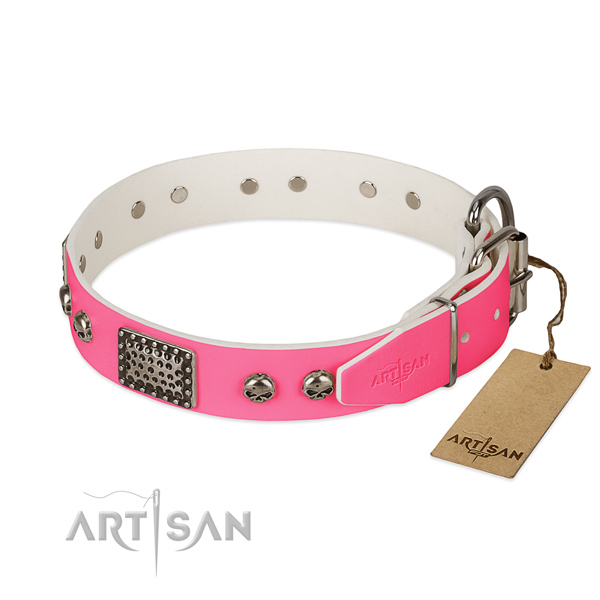 Chrome Decorative Parts on Pink Dog Collar
