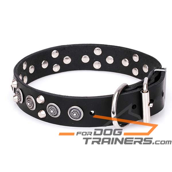 Dog Leather Collar with D-ring for Leash