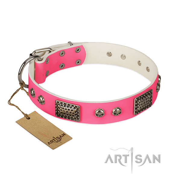 Pink Top Quality Leather Dog Collar of Fashionable Design