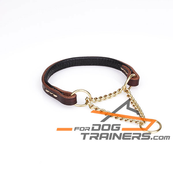 Leather Dog Collar with Rust-proof Steel Chain