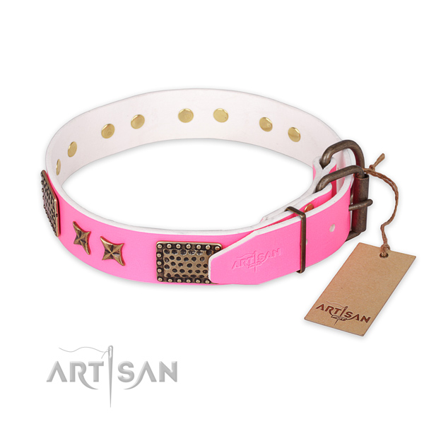 Designer Pink Leather Canine Collar