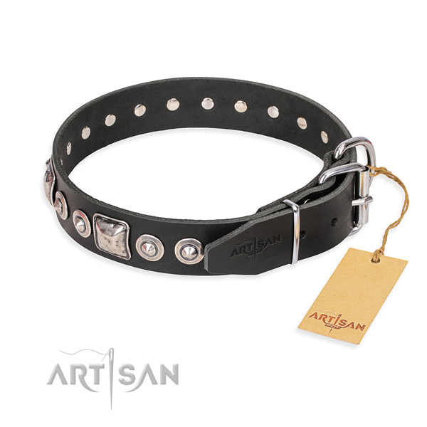 Black leather dog collar with strong hardware