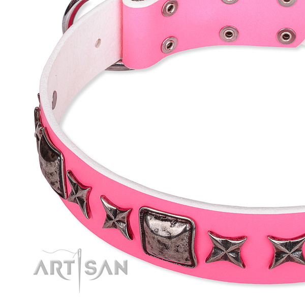 Non-toxic pink leather dog collar