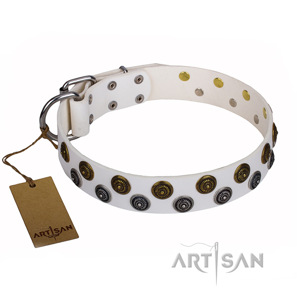 White leather dog collar with glamorous studs
