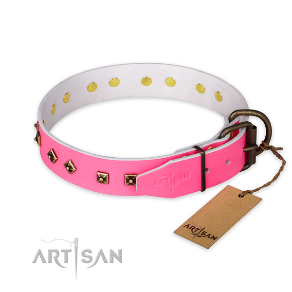 Stylish Pink Leather Dog Collar with Studs