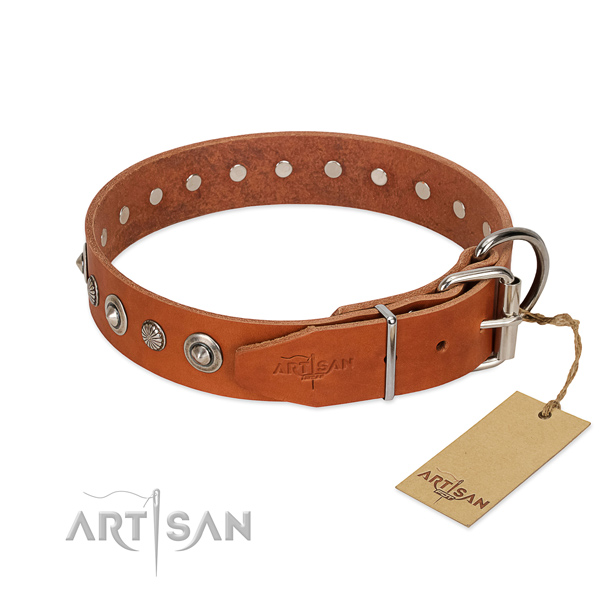 Tan Leather Dog Collar with Riveted Fittings