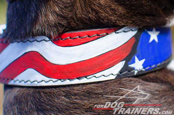 USA Flag Painting on Leather Pitbull Collar