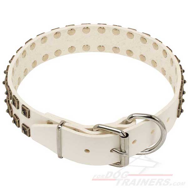 White Leather Dog Collar with Strong Nickel Buckle